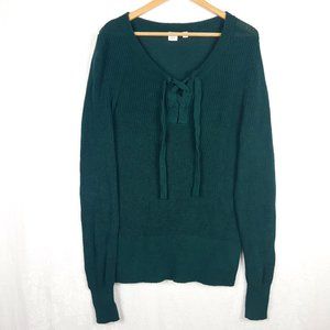 Gap Lace Up Tropic Green Sweater Size Large